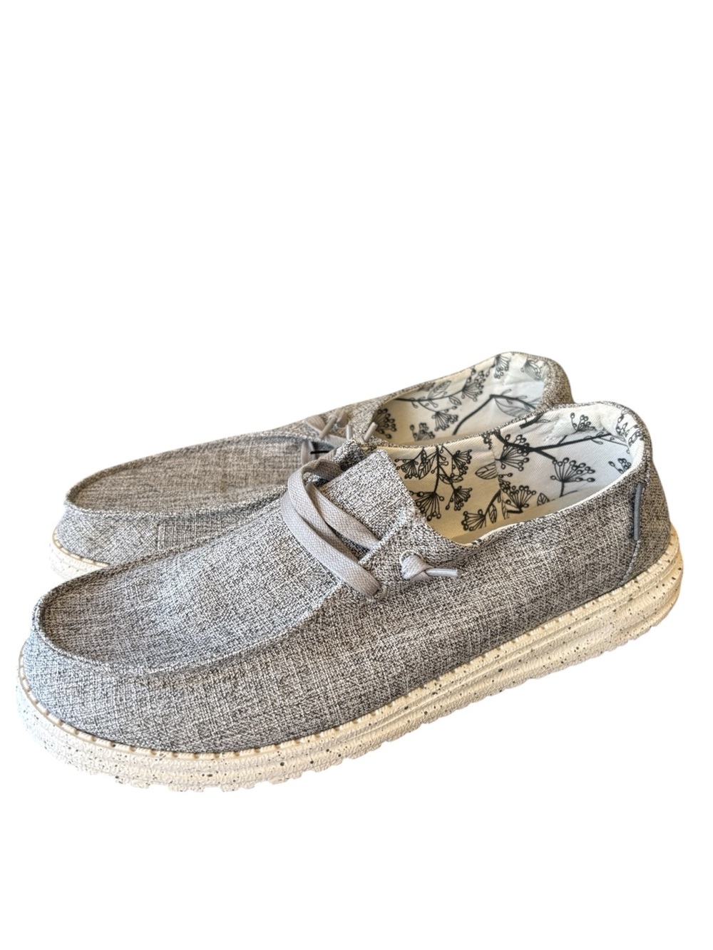 HEY DUDE Wendy Linen Iron Gray Stretch Slip On Flats Loafers Size 10 EU 41 NIB.